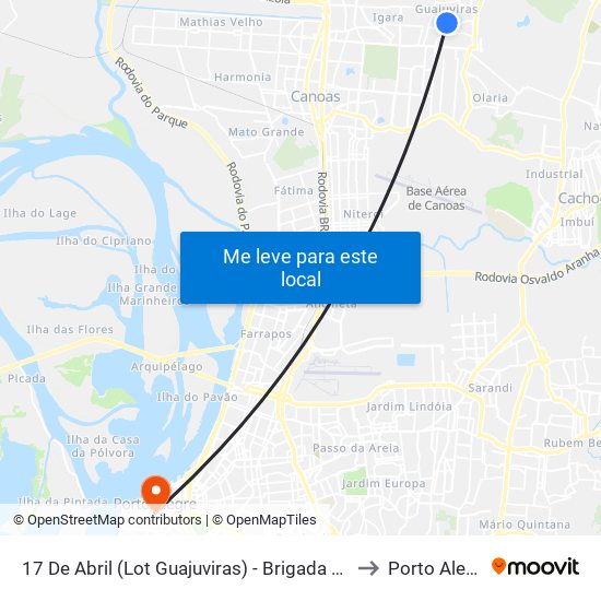 17 De Abril (Lot Guajuviras) - Brigada Militar to Porto Alegre map