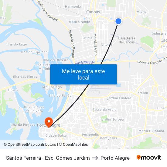 Santos Ferreira - Esc. Gomes Jardim to Porto Alegre map