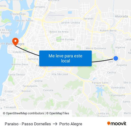 Paraíso - Passo Dornelles to Porto Alegre map