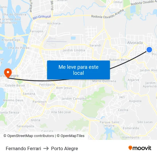 Fernando Ferrari to Porto Alegre map