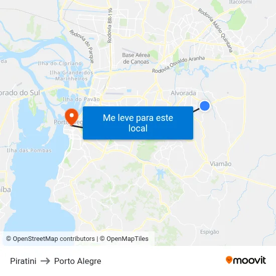 Piratini to Porto Alegre map