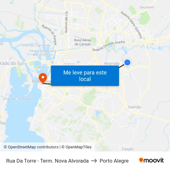 Rua Da Torre - Term. Nova Alvorada to Porto Alegre map