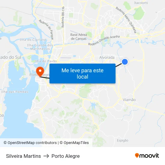 Silveira Martins to Porto Alegre map