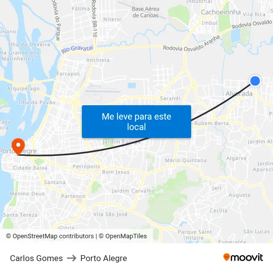 Carlos Gomes to Porto Alegre map