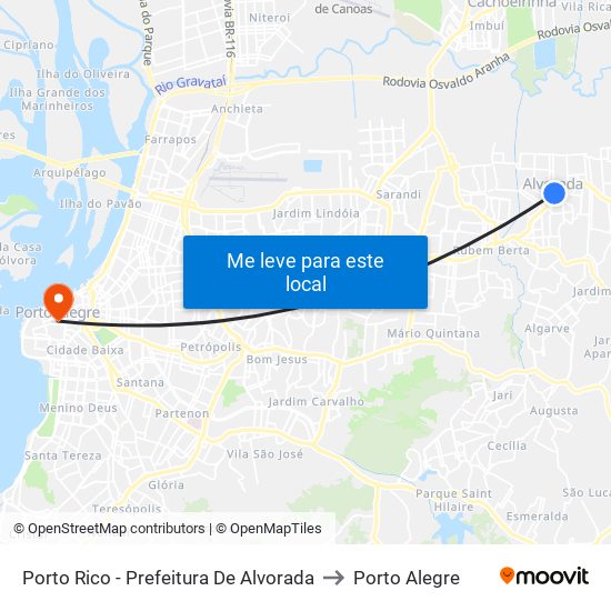 Porto Rico - Prefeitura De Alvorada to Porto Alegre map