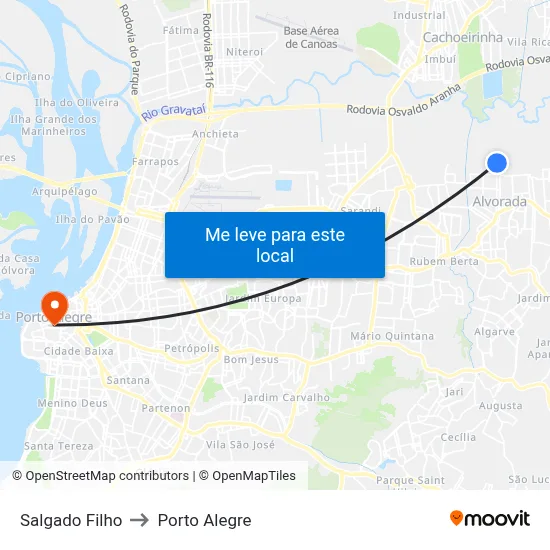 Salgado Filho to Porto Alegre map