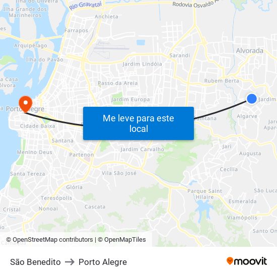 São Benedito to Porto Alegre map