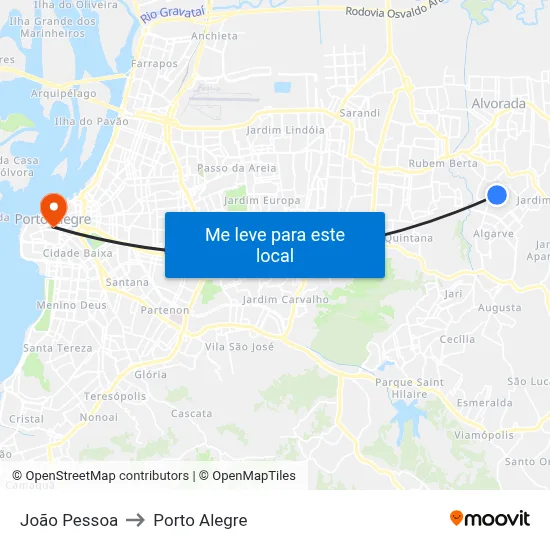 João Pessoa to Porto Alegre map