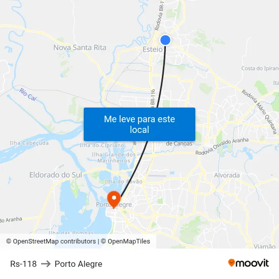 Rs-118 to Porto Alegre map
