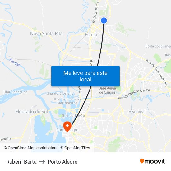 Rubem Berta to Porto Alegre map