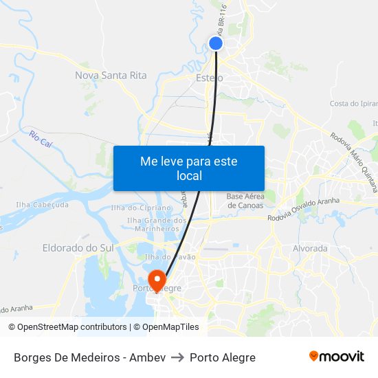 Borges De Medeiros - Ambev to Porto Alegre map