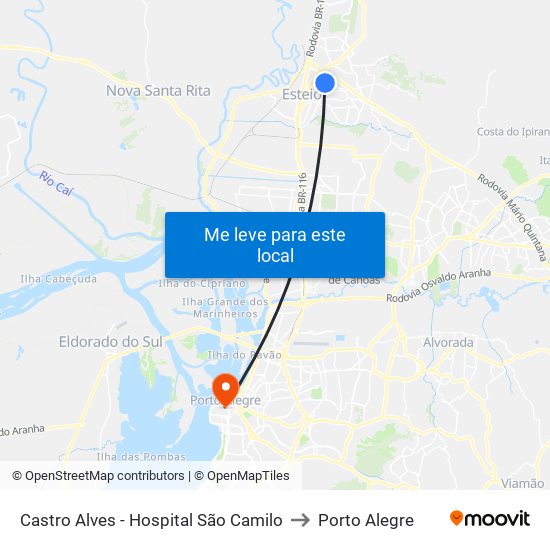 Castro Alves - Hospital São Camilo to Porto Alegre map