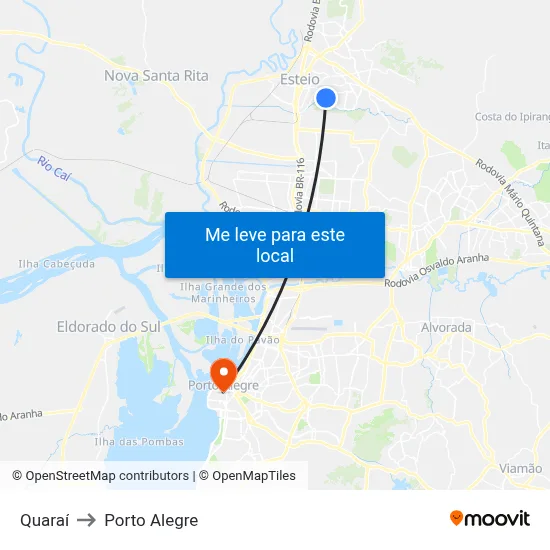 Quaraí to Porto Alegre map