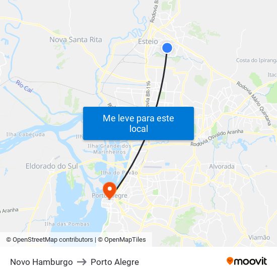 Novo Hamburgo to Porto Alegre map