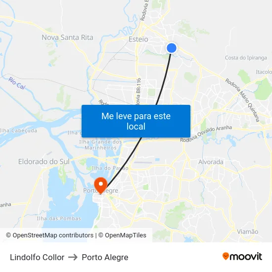 Lindolfo Collor to Porto Alegre map