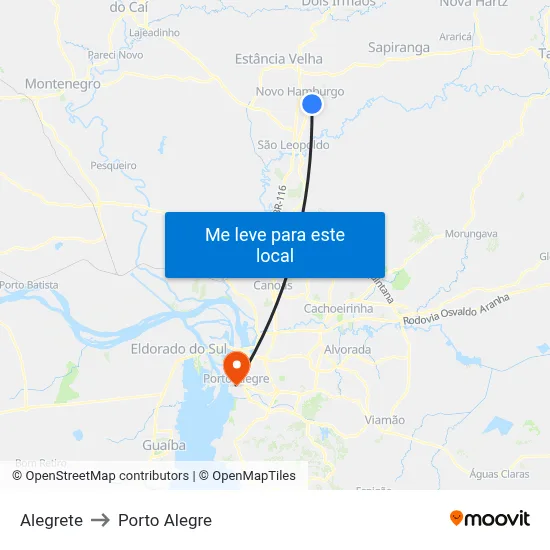 Alegrete to Porto Alegre map