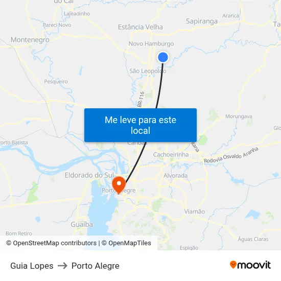 Guia Lopes to Porto Alegre map