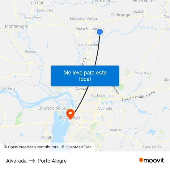 Alvorada to Porto Alegre map