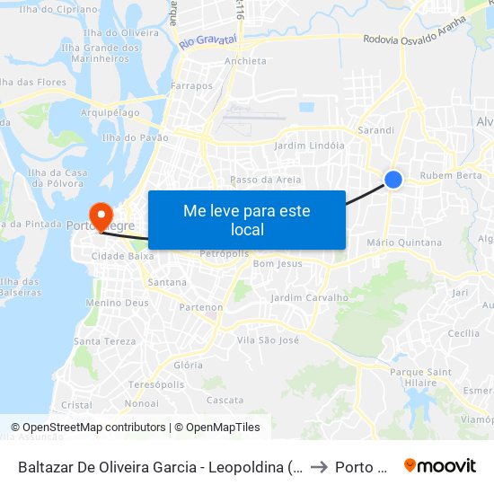 Baltazar De Oliveira Garcia - Leopoldina (Fora Do Corredor) to Porto Alegre map