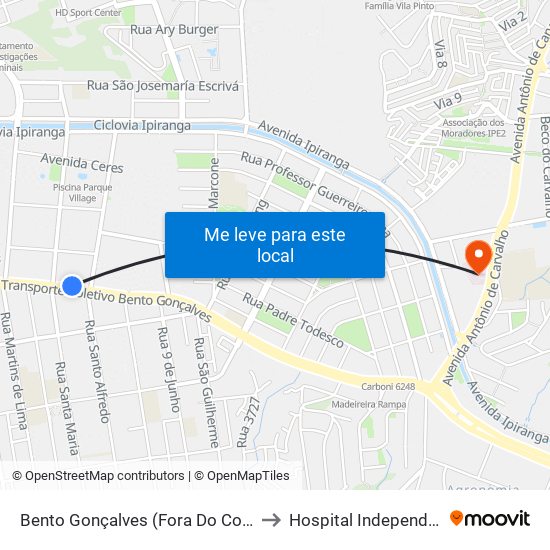 Bento Gonçalves (Fora Do Corredor) to Hospital Independência map