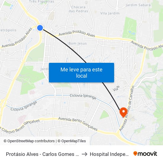 Protásio Alves - Carlos Gomes Cb (Piso 3) to Hospital Independência map