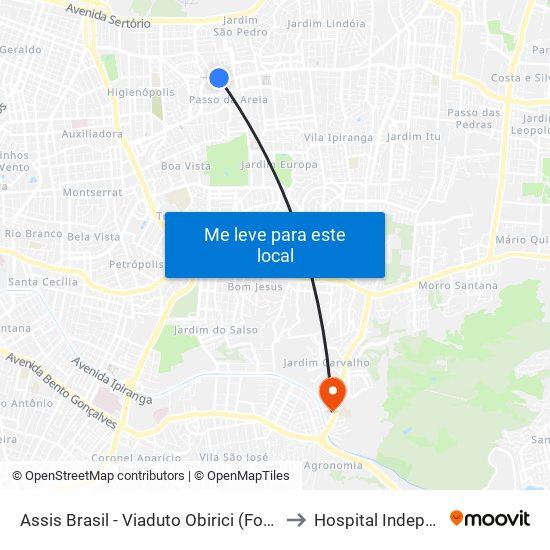 Assis Brasil - Viaduto Obirici (Fora Do Corredor) to Hospital Independência map