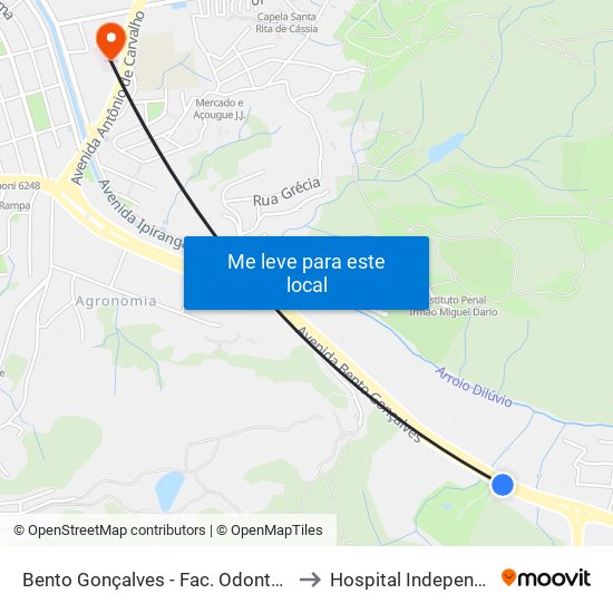 Bento Gonçalves - Fac. Odontologia Cb to Hospital Independência map