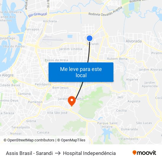 Assis Brasil - Sarandi to Hospital Independência map