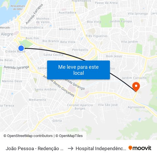 João Pessoa - Redenção Cb to Hospital Independência map