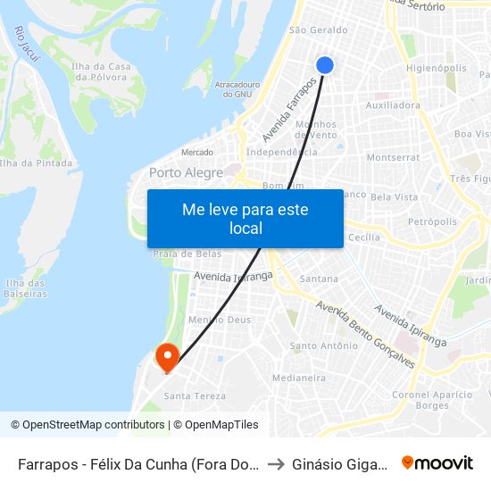Farrapos - Félix Da Cunha (Fora Do Corredor) to Ginásio Gigantinho map