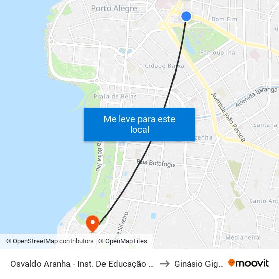 Osvaldo Aranha - Inst. De Educação (Fora Do Corredor) to Ginásio Gigantinho map