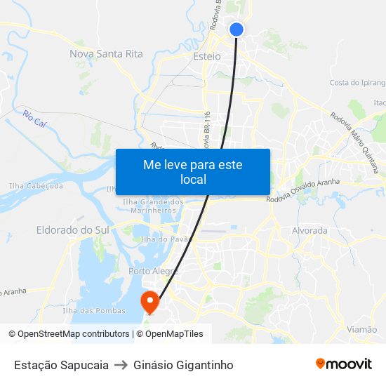 Estação Sapucaia to Ginásio Gigantinho map