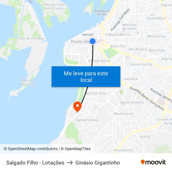 Salgado Filho - Lotações to Ginásio Gigantinho map