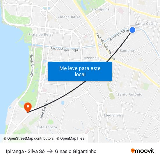 Ipiranga - Silva Só to Ginásio Gigantinho map