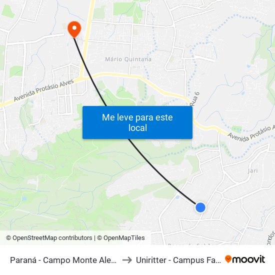 Paraná - Campo Monte Alegre to Uniritter - Campus Fapa map