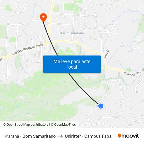 Paraná - Bom Samaritano to Uniritter - Campus Fapa map