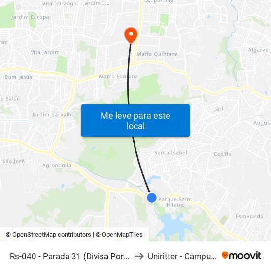 Rs-040 - Parada 31 (Divisa Porto Alegre) to Uniritter - Campus Fapa map