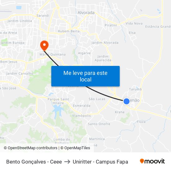 Bento Gonçalves - Ceee to Uniritter - Campus Fapa map