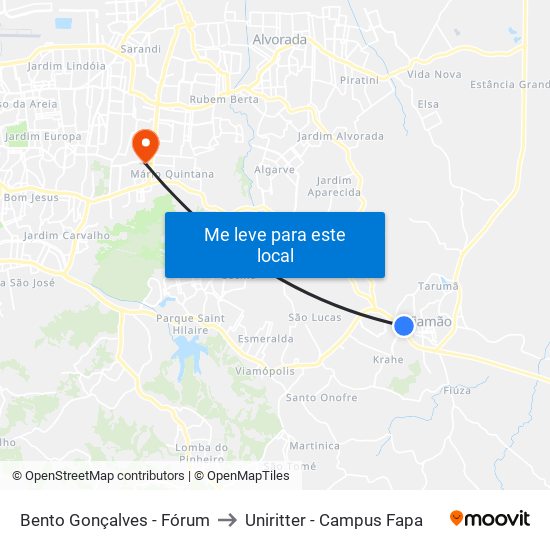 Bento Gonçalves - Fórum to Uniritter - Campus Fapa map