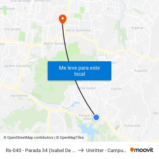 Rs-040 - Parada 34 (Isabel De Espanha) to Uniritter - Campus Fapa map