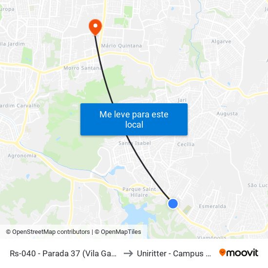 Rs-040 - Parada 37 (Vila Gaúcha) to Uniritter - Campus Fapa map