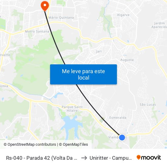 Rs-040 - Parada 42 (Volta Da Figueira) to Uniritter - Campus Fapa map