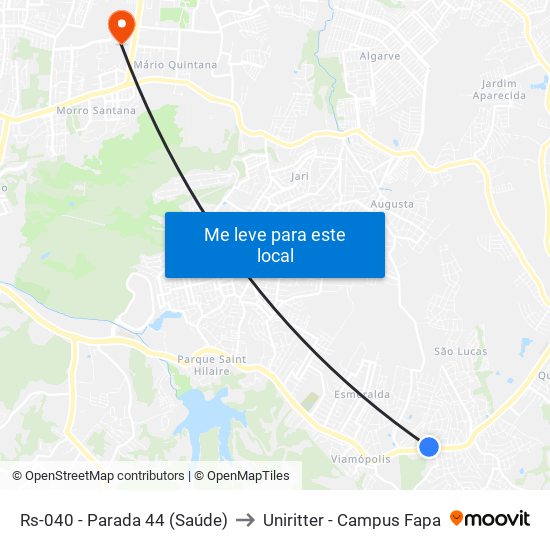 Rs-040 - Parada 44 (Saúde) to Uniritter - Campus Fapa map