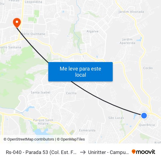 Rs-040 - Parada 53 (Col. Est. Farroupilha) to Uniritter - Campus Fapa map