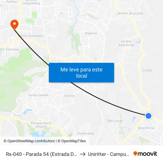 Rs-040 - Parada 54 (Estrada Do Cocão) to Uniritter - Campus Fapa map