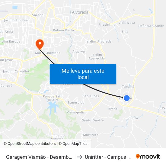 Garagem Viamão - Desembarque to Uniritter - Campus Fapa map
