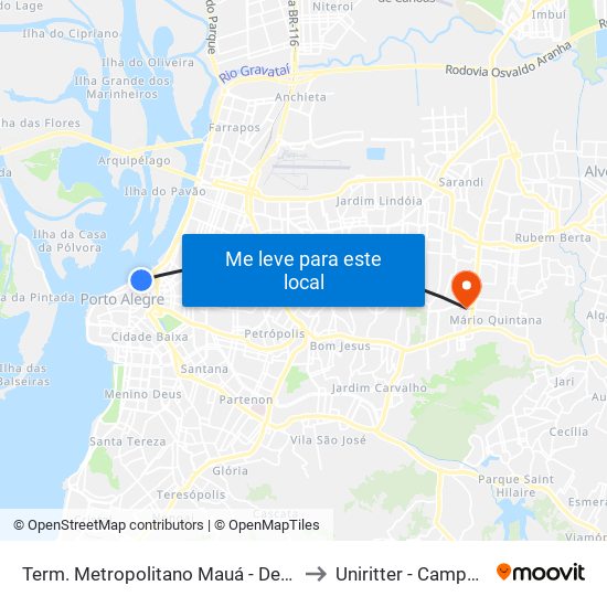 Term. Metropolitano Mauá - Desembarque to Uniritter - Campus Fapa map