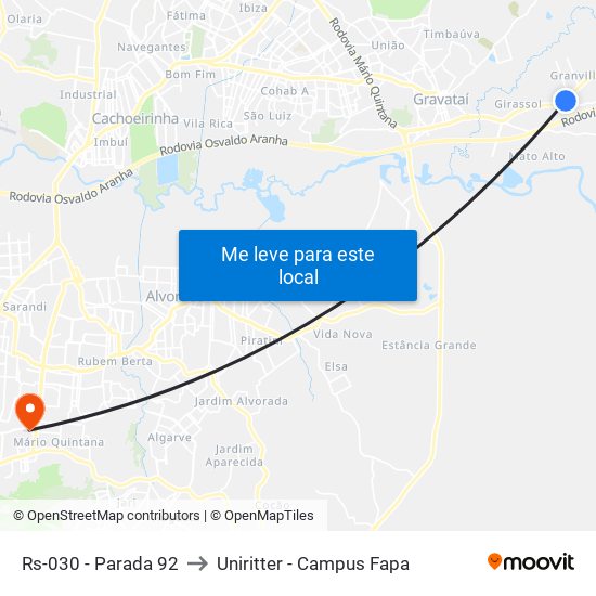 Rs-030 - Parada 92 to Uniritter - Campus Fapa map