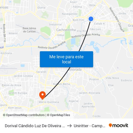 Dorival Cândido Luz De Oliveira - Parada 64 to Uniritter - Campus Fapa map
