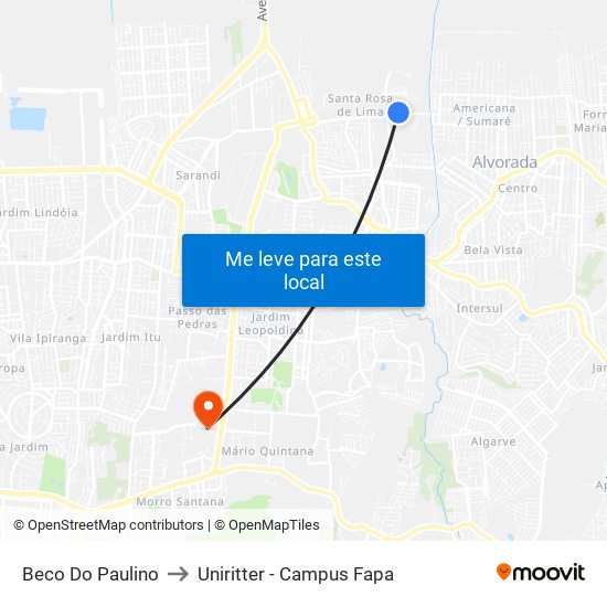 Beco Do Paulino to Uniritter - Campus Fapa map